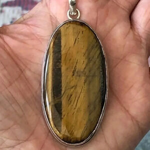 Large Tiger Eye Statement Necklace Pendant NWT